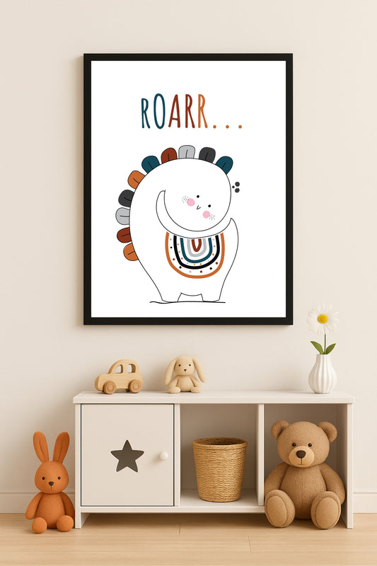 “Dino Roar Wall Frame – Cute Dinosaur Art for Kids’ Room 🦕💛”