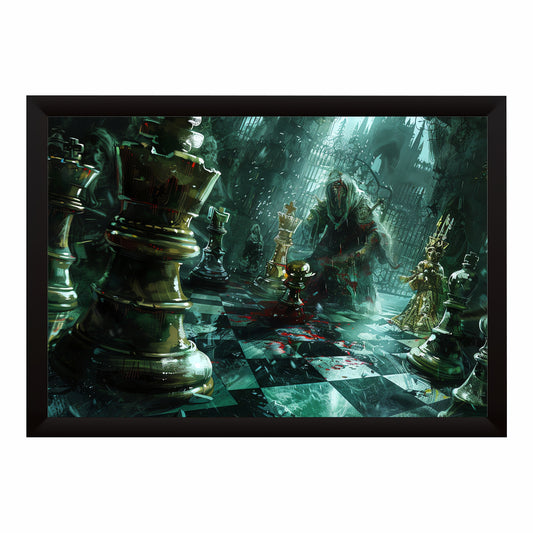 Fantasy Chess Wall Art | Framed Chess King & Pieces Artwork | Gothic Strategy & Mindset Décor