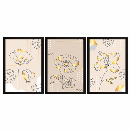 Abstract Floral Gold Line Art Wall Art Set of 3 – Elegant Botanical Prints