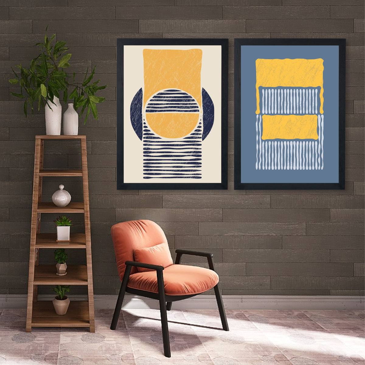 Abstract Geometric Wall Art Set of 2 | Modern Minimalist Prints