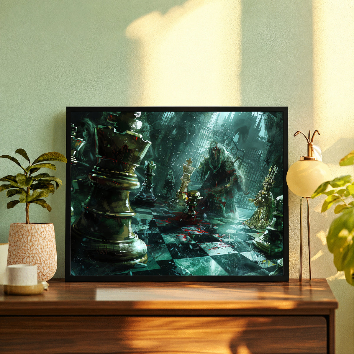 Fantasy Chess Wall Art | Framed Chess King & Pieces Artwork | Gothic Strategy & Mindset Décor