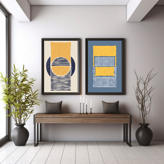 Abstract Geometric Wall Art Set of 2 | Modern Minimalist Prints