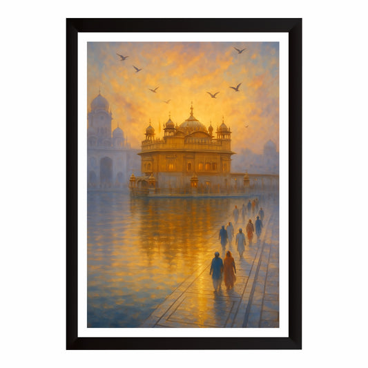 Sri Harmandir Sahib (Golden Temple) at Sunrise – Divine Serenity | Sikh Spiritual Wall Art