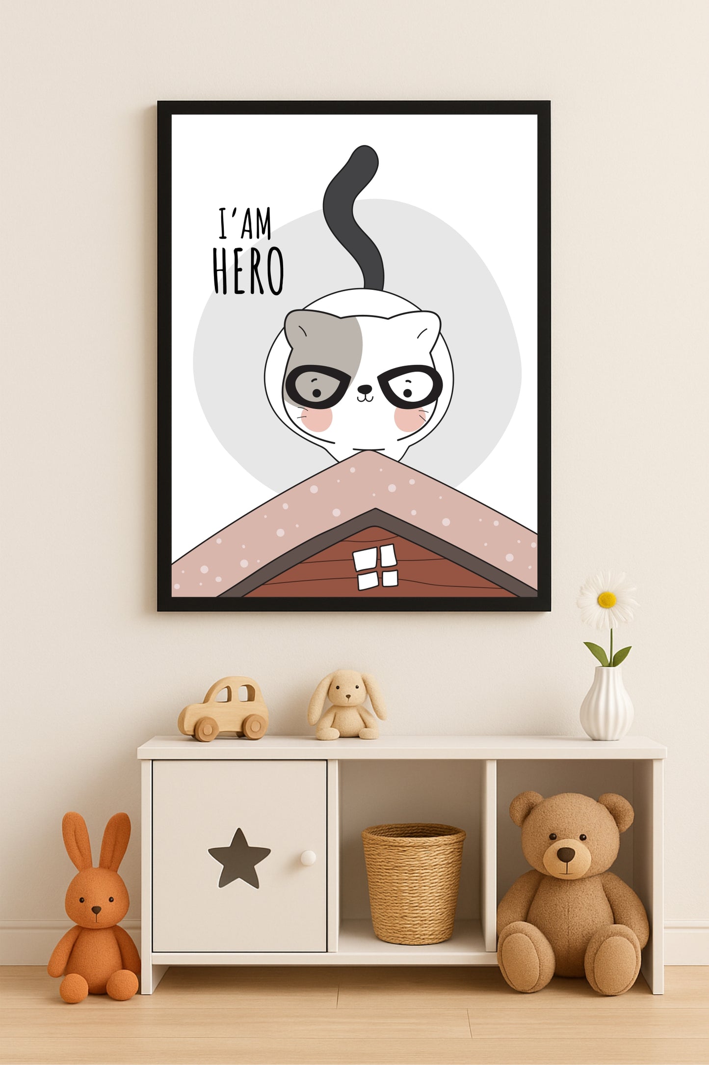 “I’m Hero Cat Wall Frame – Fun Super Cat Art for Kids’ Room 🐱💫”