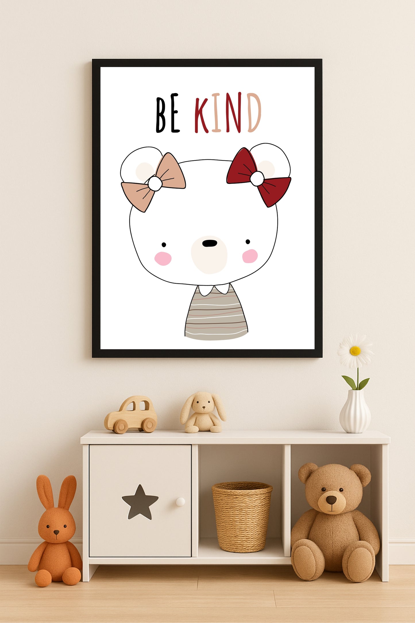 Be Kind Wall Frame – Sweet Bear Art for Kids’ Room 🧸🌸