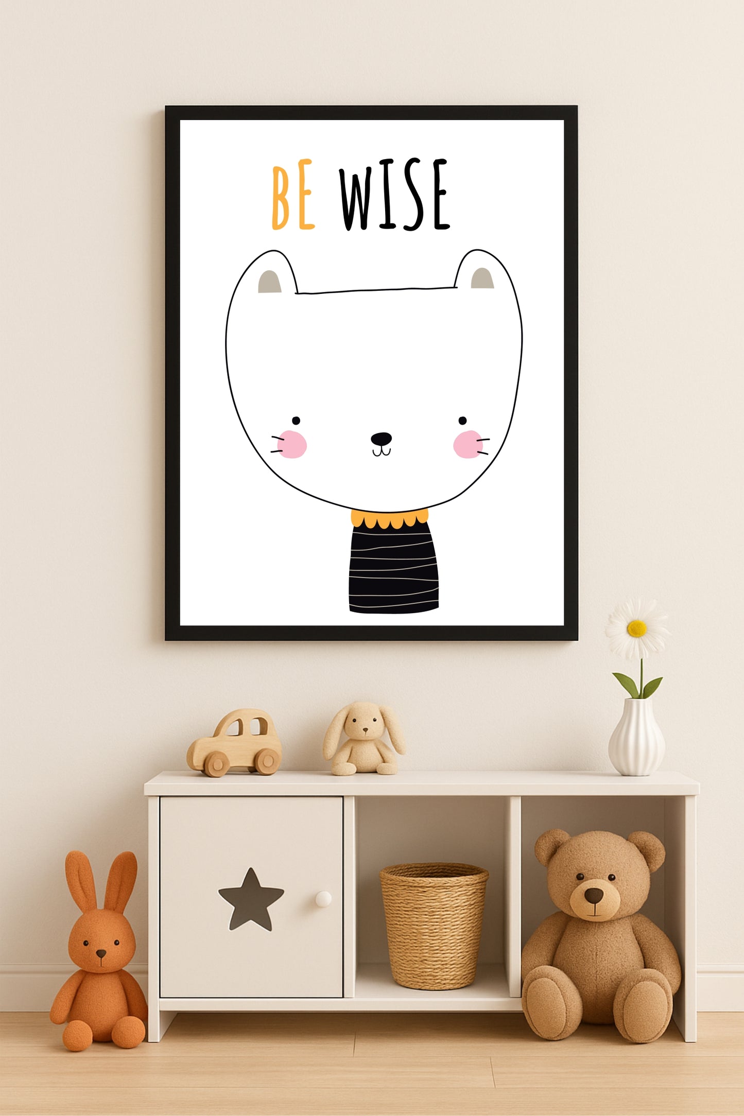 Be Wise Wall Frame – Cute Animal Art for Kids’ Room Décor 🐻✨