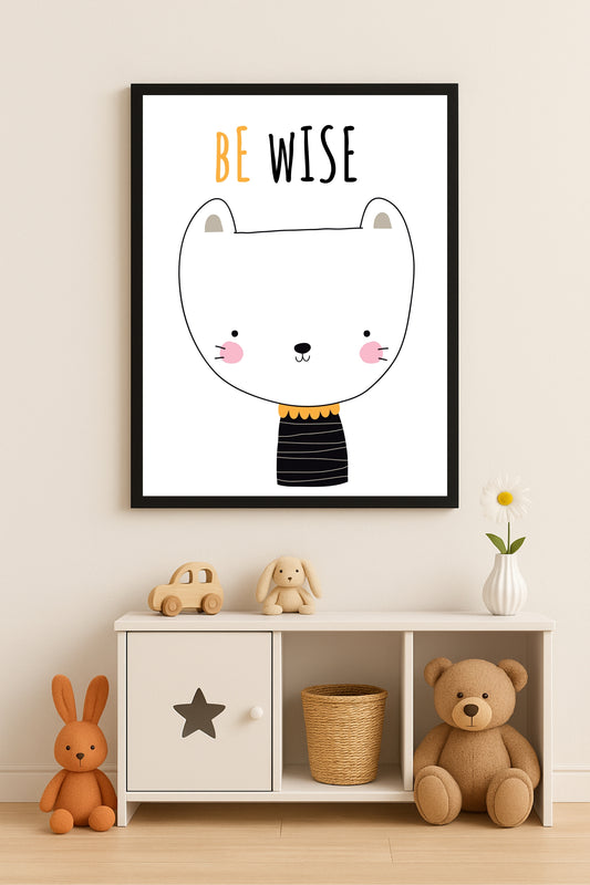 Be Wise Wall Frame – Cute Animal Art for Kids’ Room Décor 🐻✨