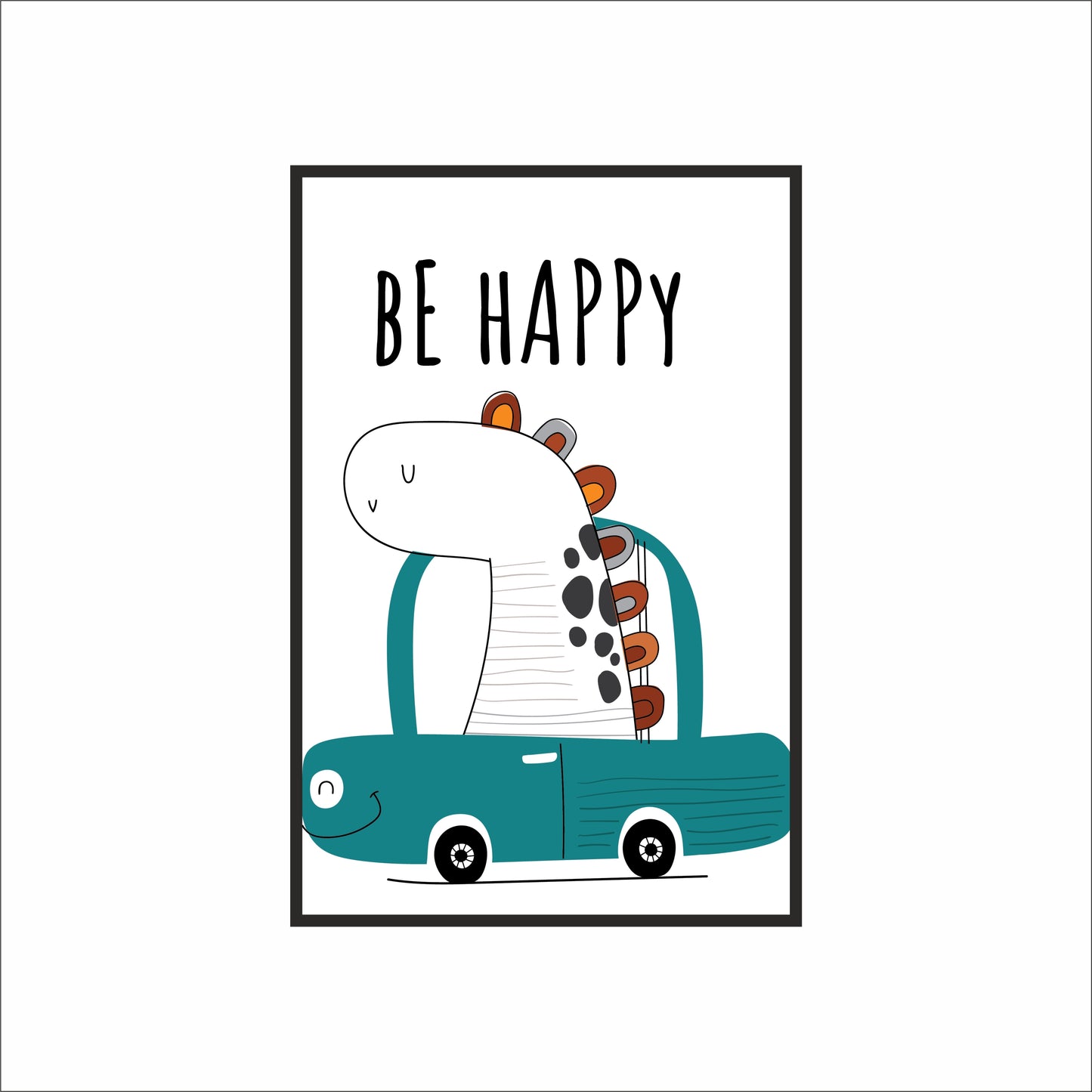 Be Happy Wall Frame – Cheerful Dinosaur Art for Kids’ Room Décor 🦖💙