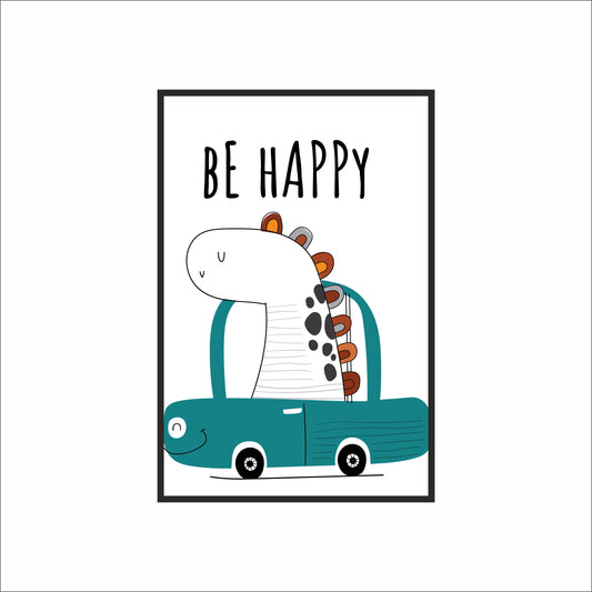 Be Happy Wall Frame – Cheerful Dinosaur Art for Kids’ Room Décor 🦖💙