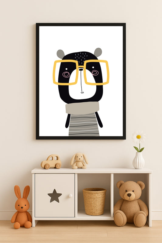 Smarty Bear Wall Frame – Adorable Animal Art for Kids’ Room Décor 🐻💛