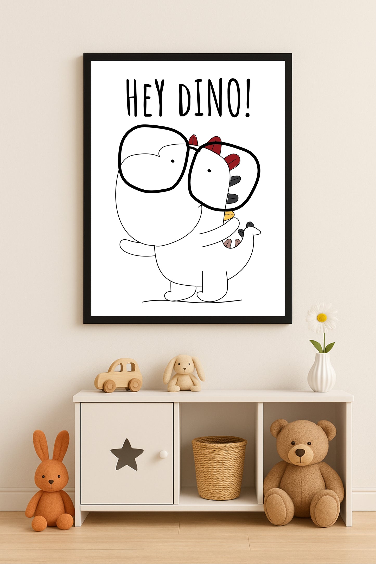 Hey Dino! Wall Frame – Playful Dinosaur Art for Kids’ Room Décor 🦖🎉