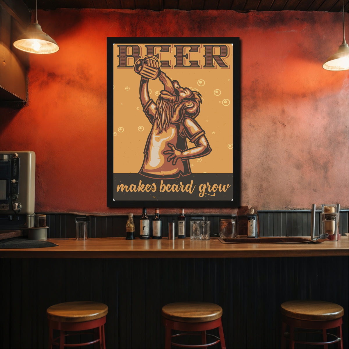 Beer Wall Art | Framed Beer Themed Beard Artwork | Funny Bar & Pub Décor | Beer Lover Wall Art