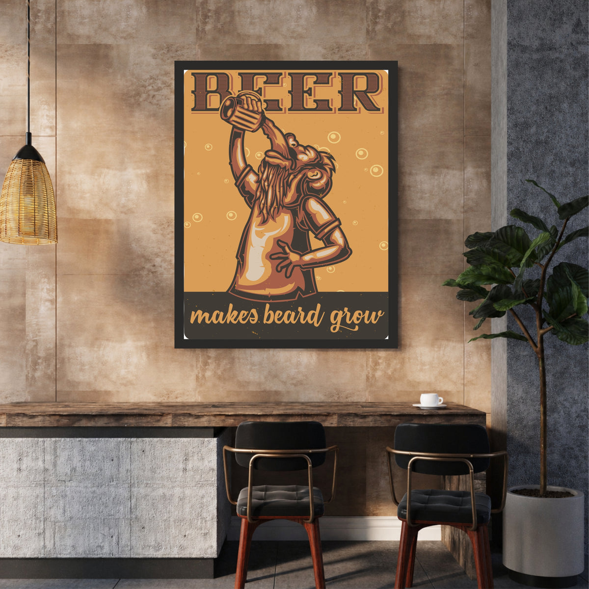 Beer Wall Art | Framed Beer Themed Beard Artwork | Funny Bar & Pub Décor | Beer Lover Wall Art