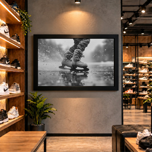 Winter Boots Wall Art | Snow Boots Artwork | Black & White Footwear Decor