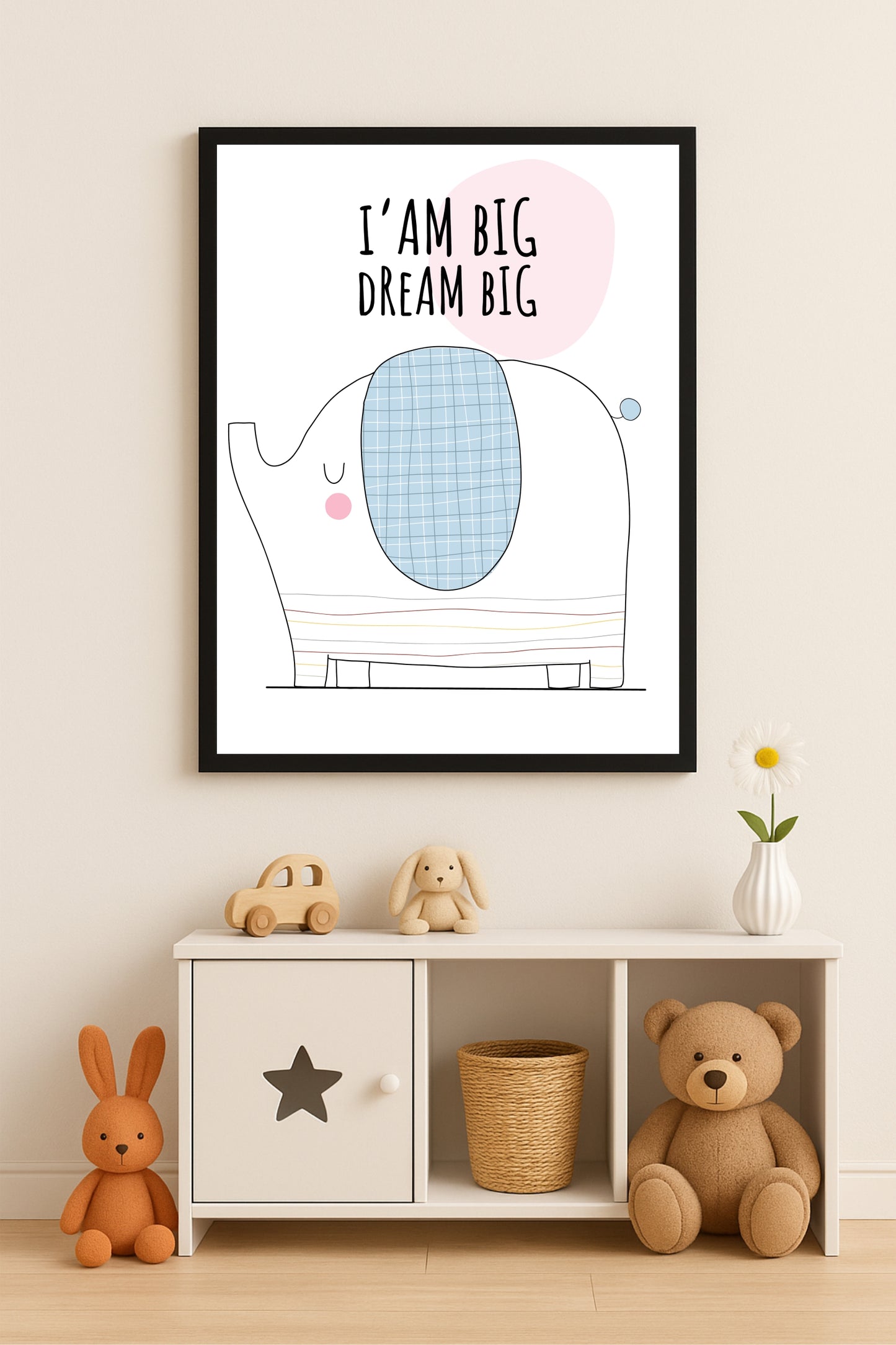 Dream Big Elephant Wall Frame – Inspiring Art for Kids’ Room Décor 🐘💫