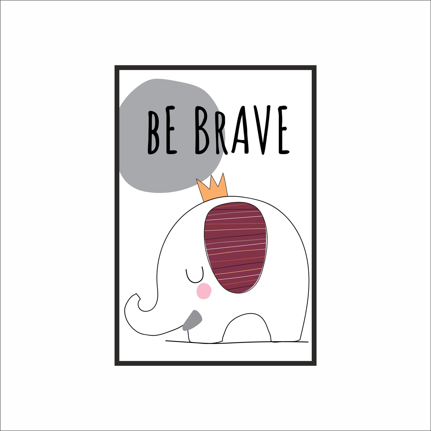 Brave Elephant Wall Frame – Motivational Art for Kids’ Room Décor 🐘👑