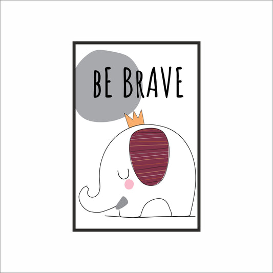 Brave Elephant Wall Frame – Motivational Art for Kids’ Room Décor 🐘👑