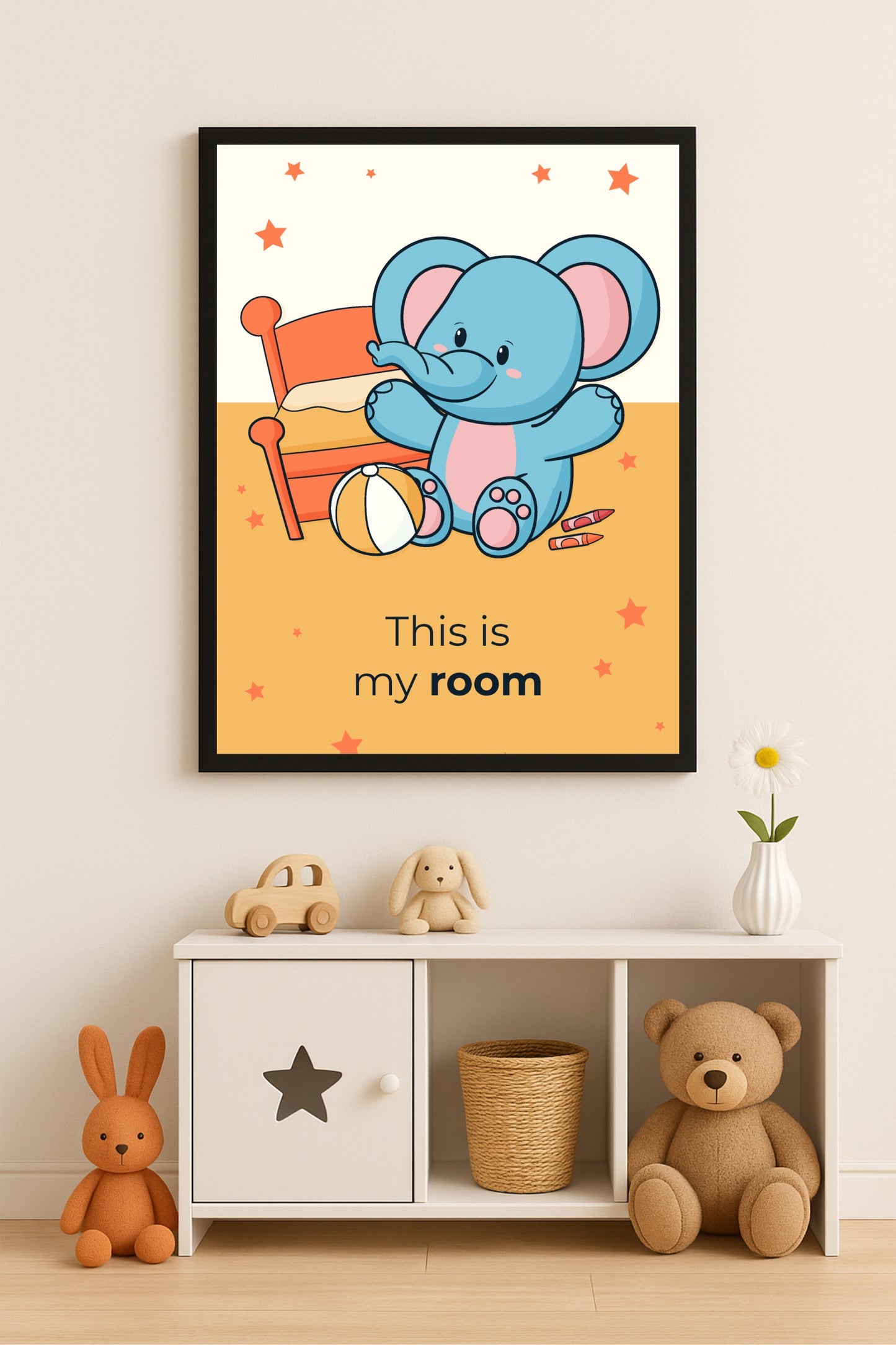 Playful Elephant Wall Frame – “This Is My Room” 🐘⭐