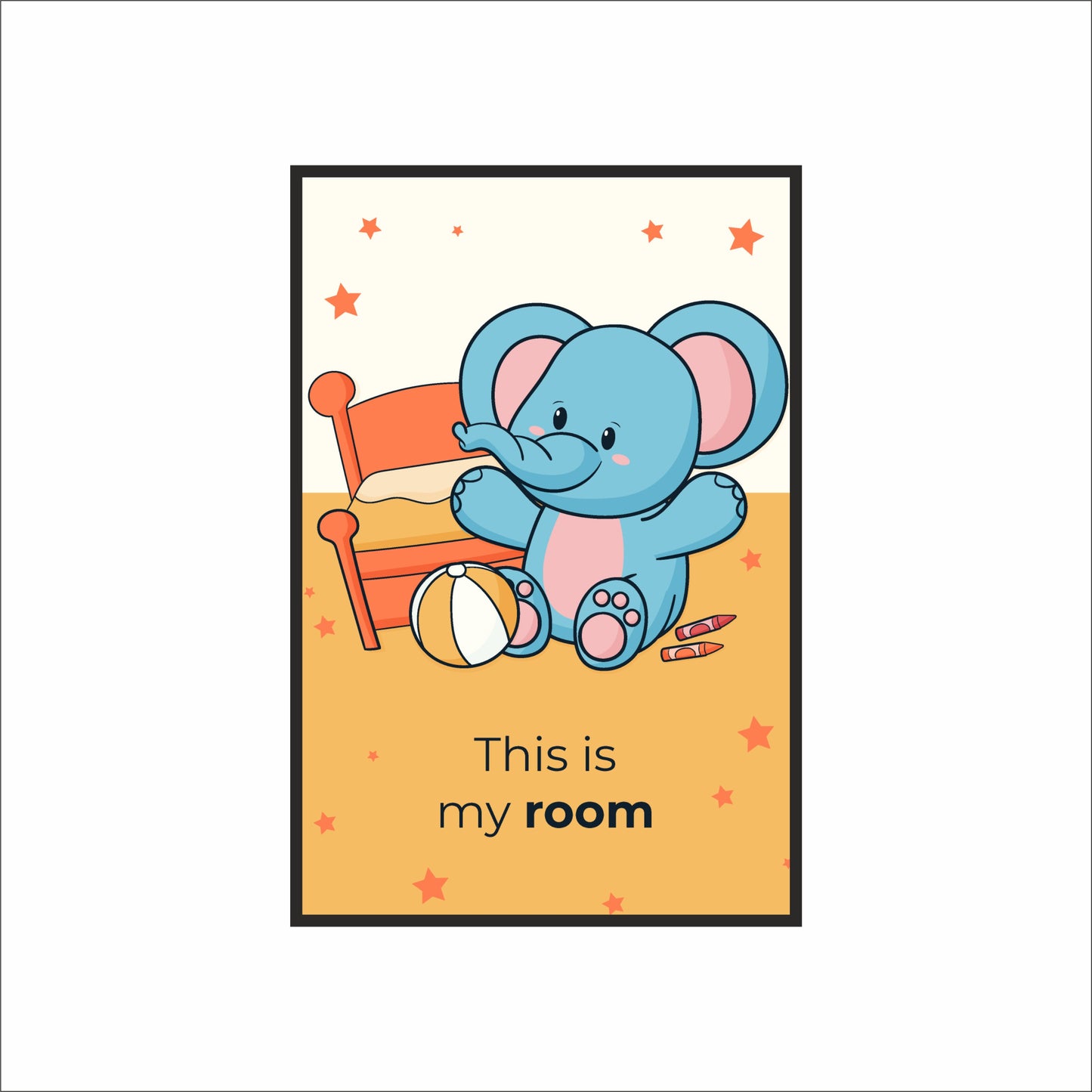 Playful Elephant Wall Frame – “This Is My Room” 🐘⭐