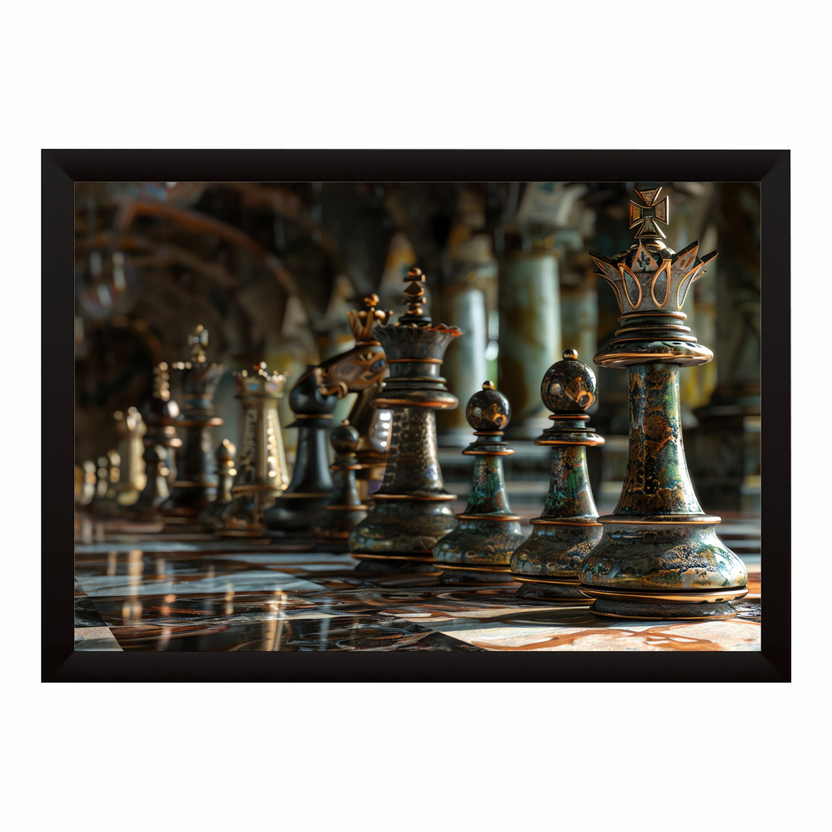 Chess Wall Art | Framed Chess King & Pieces Artwork | Strategy & Mindset Décor