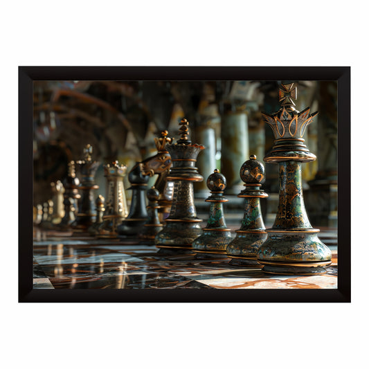Chess Wall Art | Framed Chess King & Pieces Artwork | Strategy & Mindset Décor