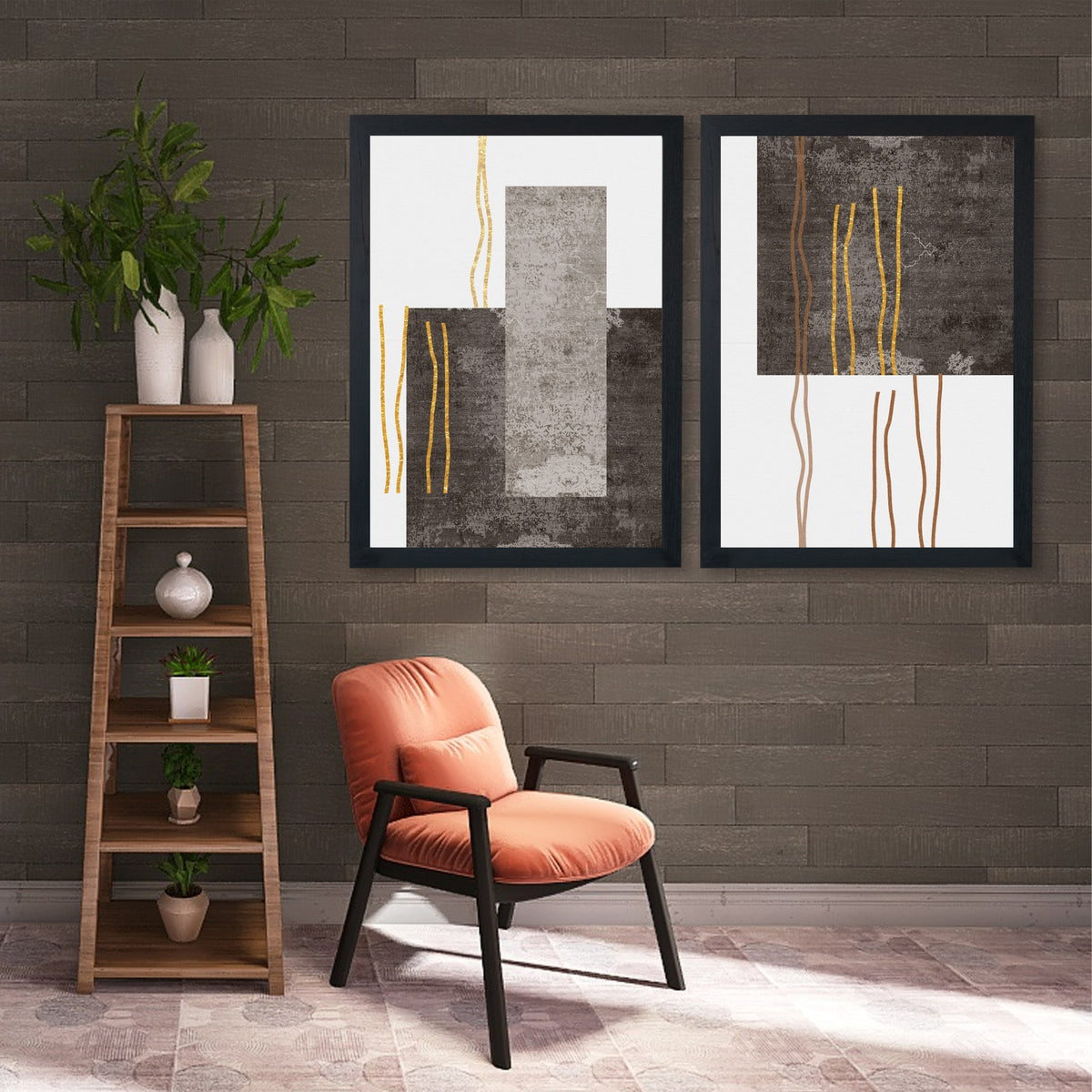 Modern Abstract Wall Art Set of 2 | Contemporary Geometric Prints