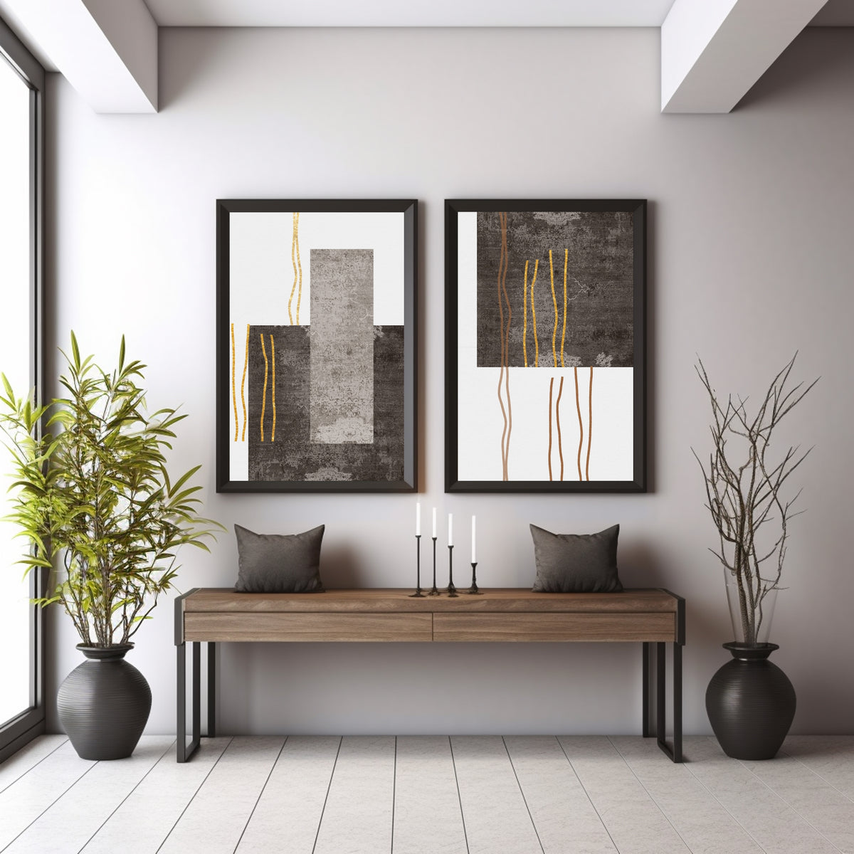 Modern Abstract Wall Art Set of 2 | Contemporary Geometric Prints