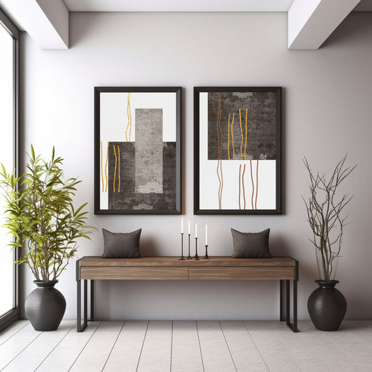 Modern Abstract Wall Art Set of 2 | Contemporary Geometric Prints
