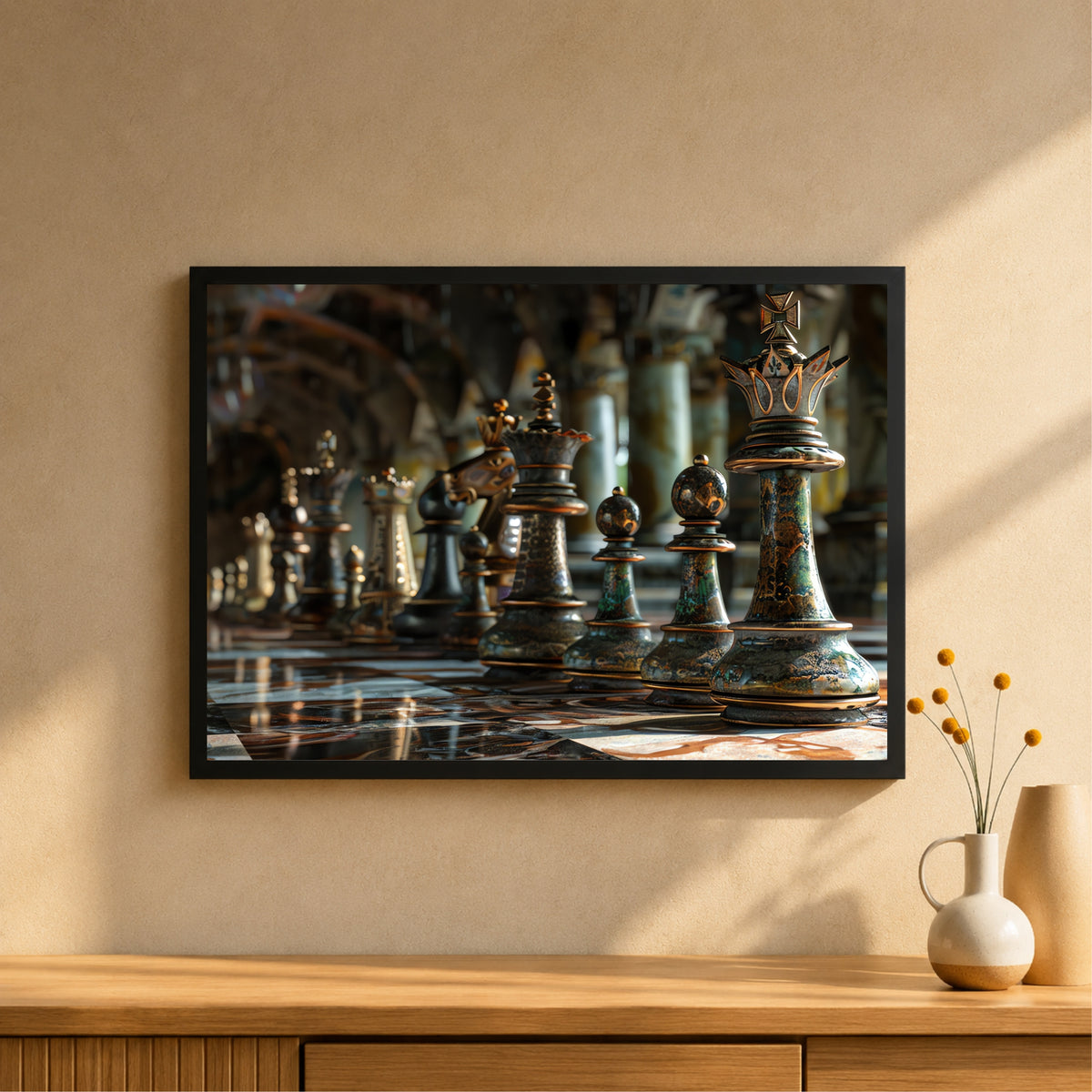 Chess Wall Art | Framed Chess King & Pieces Artwork | Strategy & Mindset Décor