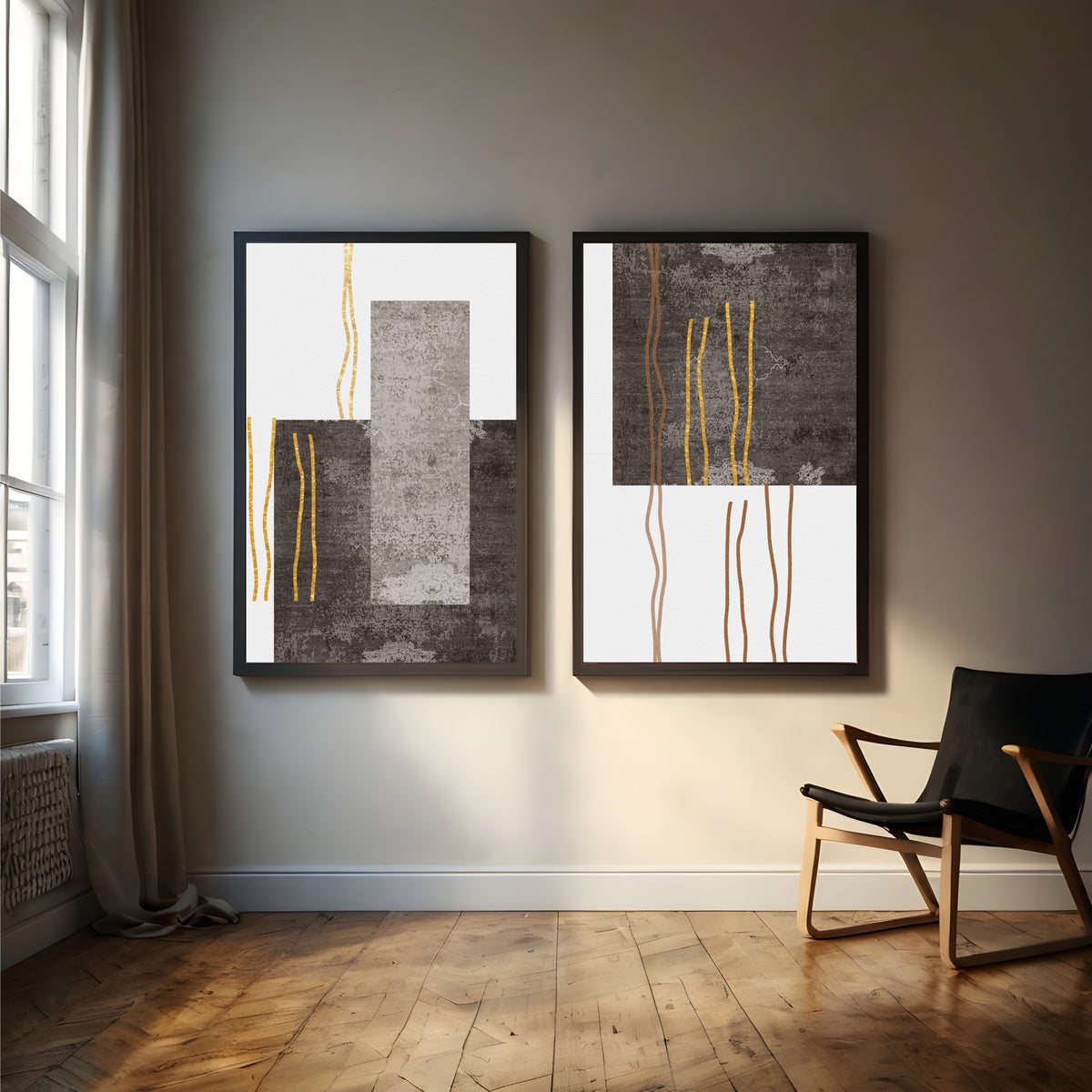 Modern Abstract Wall Art Set of 2 | Contemporary Geometric Prints