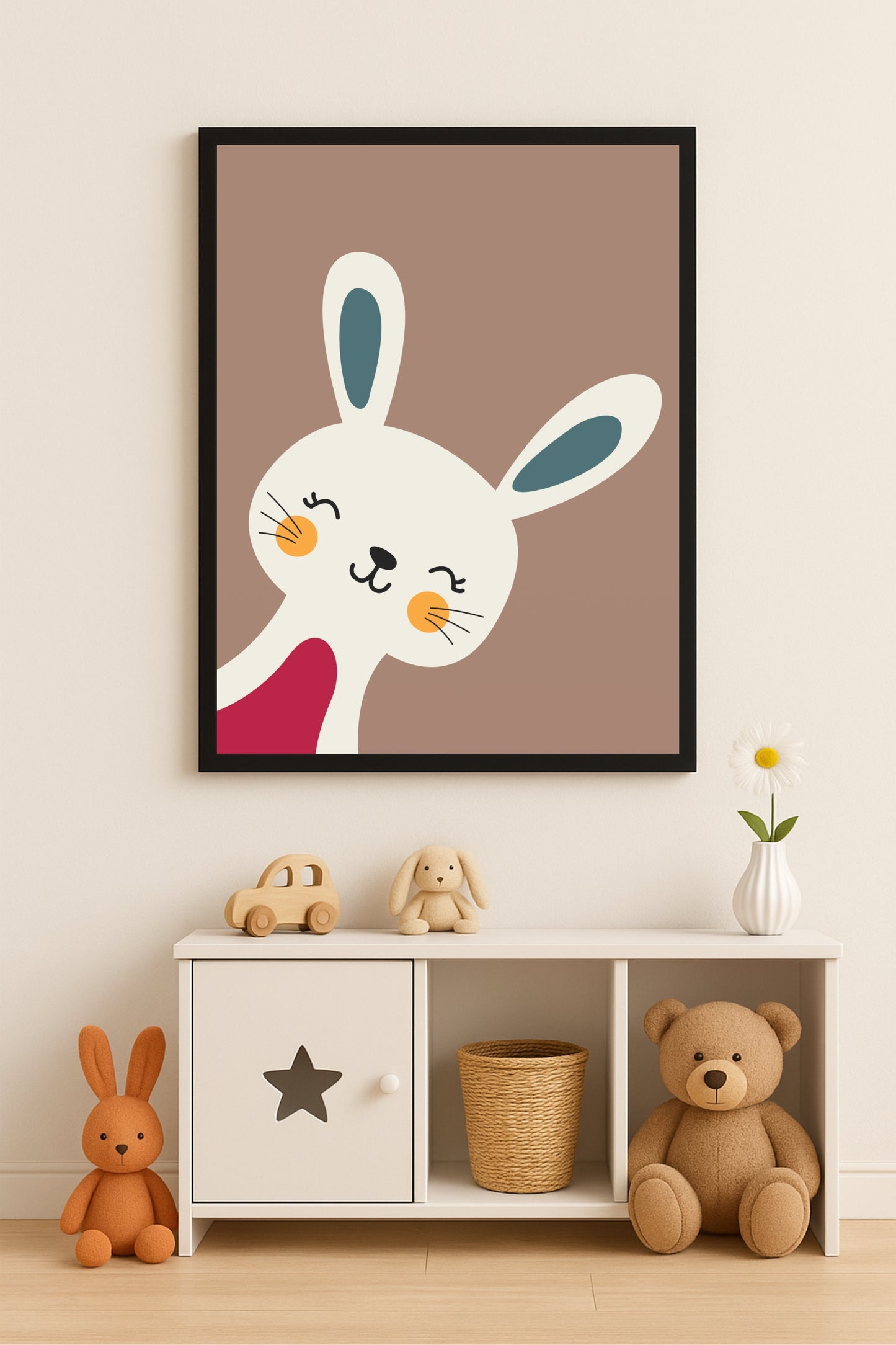 Peek-A-Bunny Wall Frame – Cute Rabbit Art for Kids’ Room Décor 🐰🌼