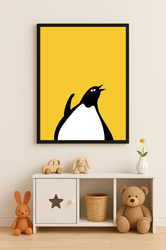 Playful Penguin Wall Frame – Cute Animal Art for Kids’ Room Décor 🐧💛