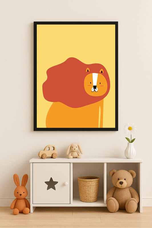 Lazy Lion Wall Frame – Cute Animal Art for Kids’ Room Décor 🦁💛