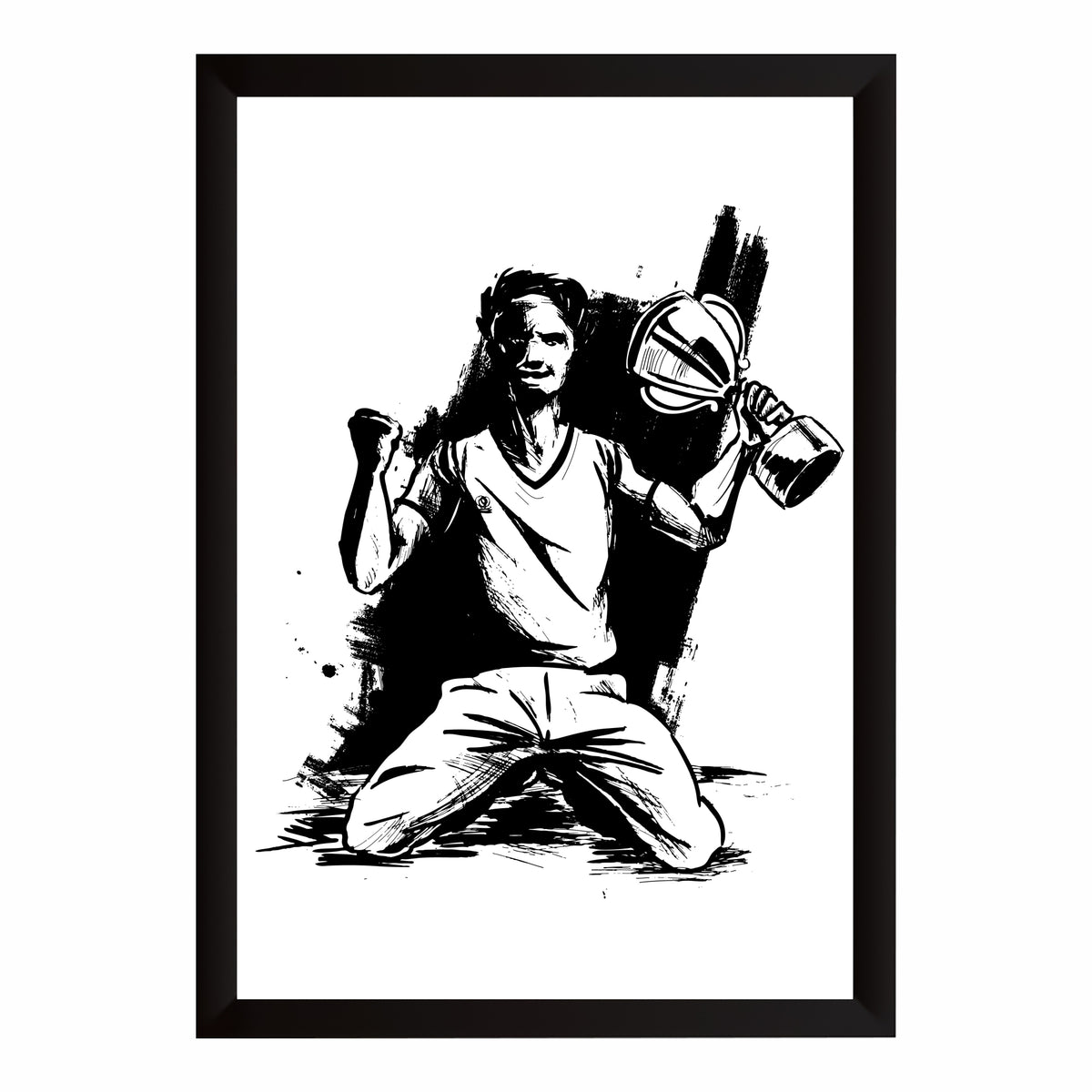 Cricket Wall Art | Framed Cricket Player & Trophy Artwork | Sports & Motivation Décor