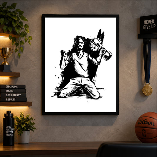 Cricket Wall Art | Framed Cricket Player & Trophy Artwork | Sports & Motivation Décor