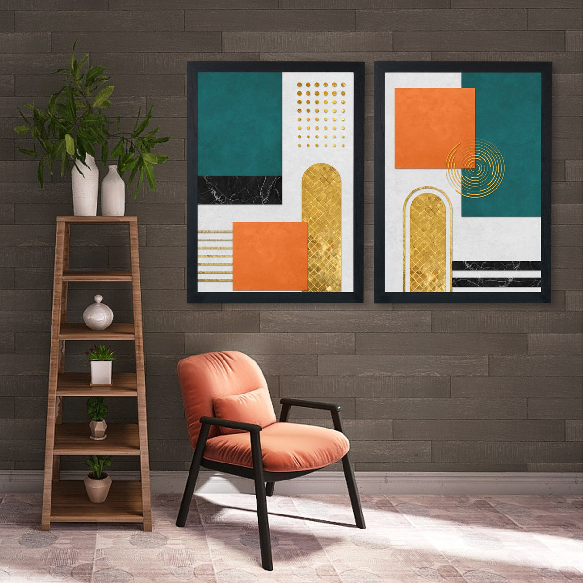 Luxury Abstract Wall Art Set of 2 | Modern Geometric Prints