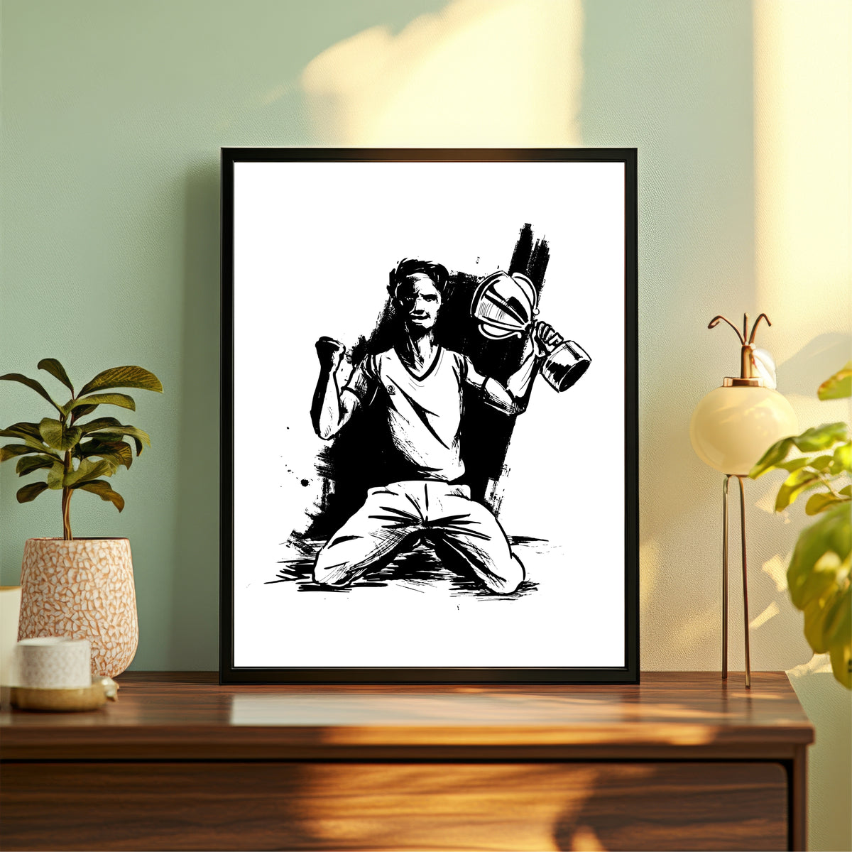 Cricket Wall Art | Framed Cricket Player & Trophy Artwork | Sports & Motivation Décor