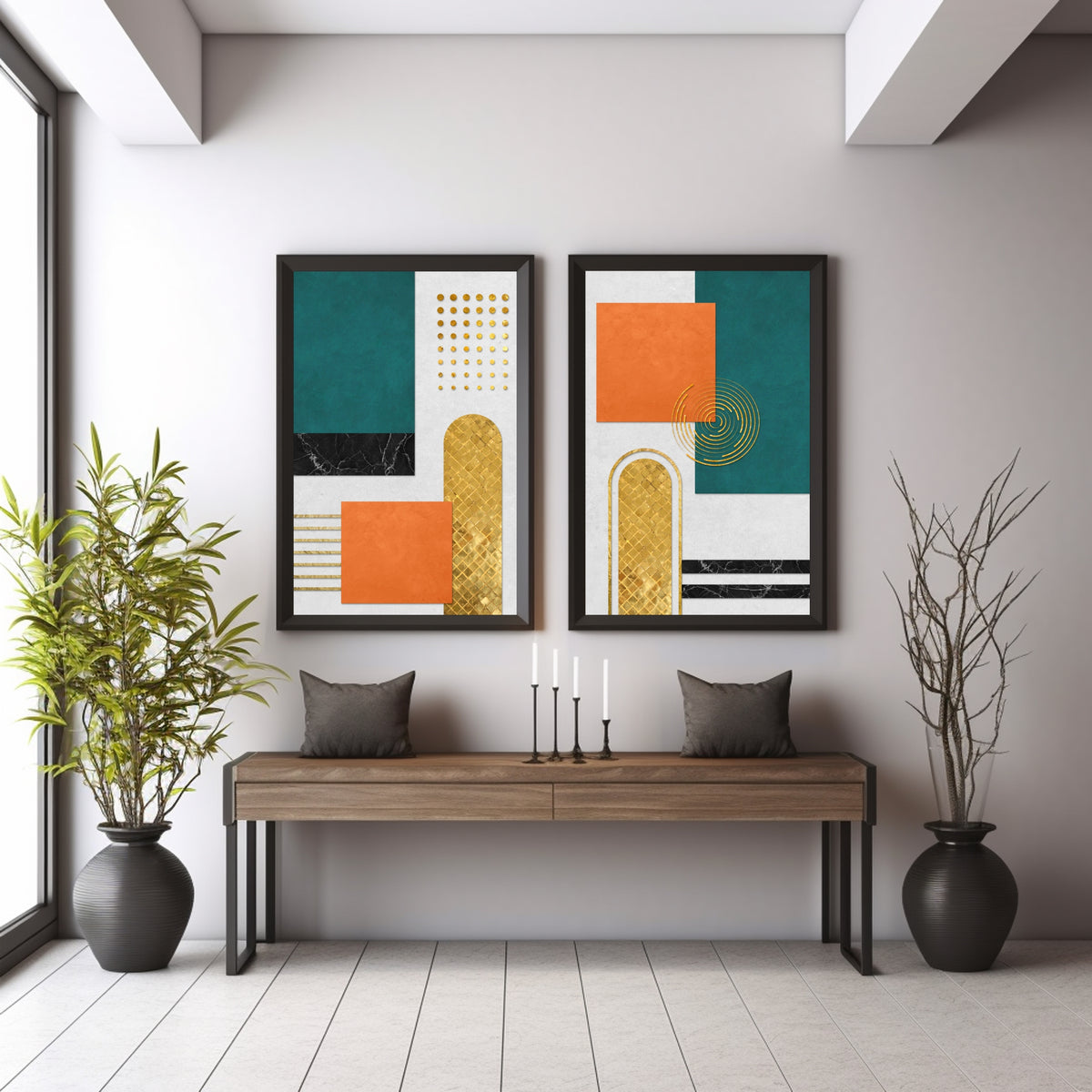 Luxury Abstract Wall Art Set of 2 | Modern Geometric Prints