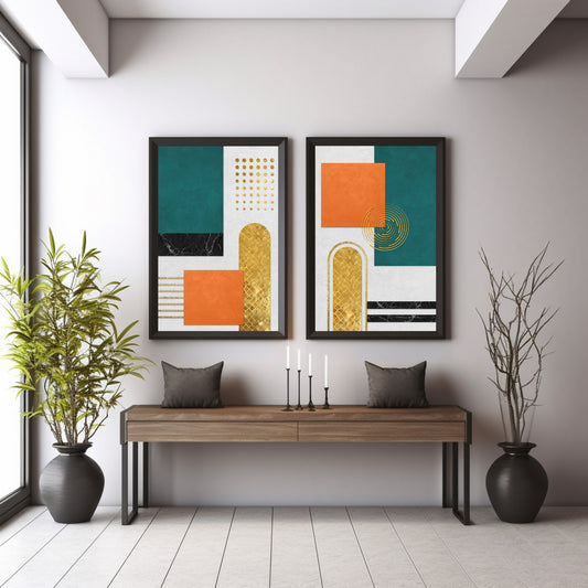 Luxury Abstract Wall Art Set of 2 | Modern Geometric Prints