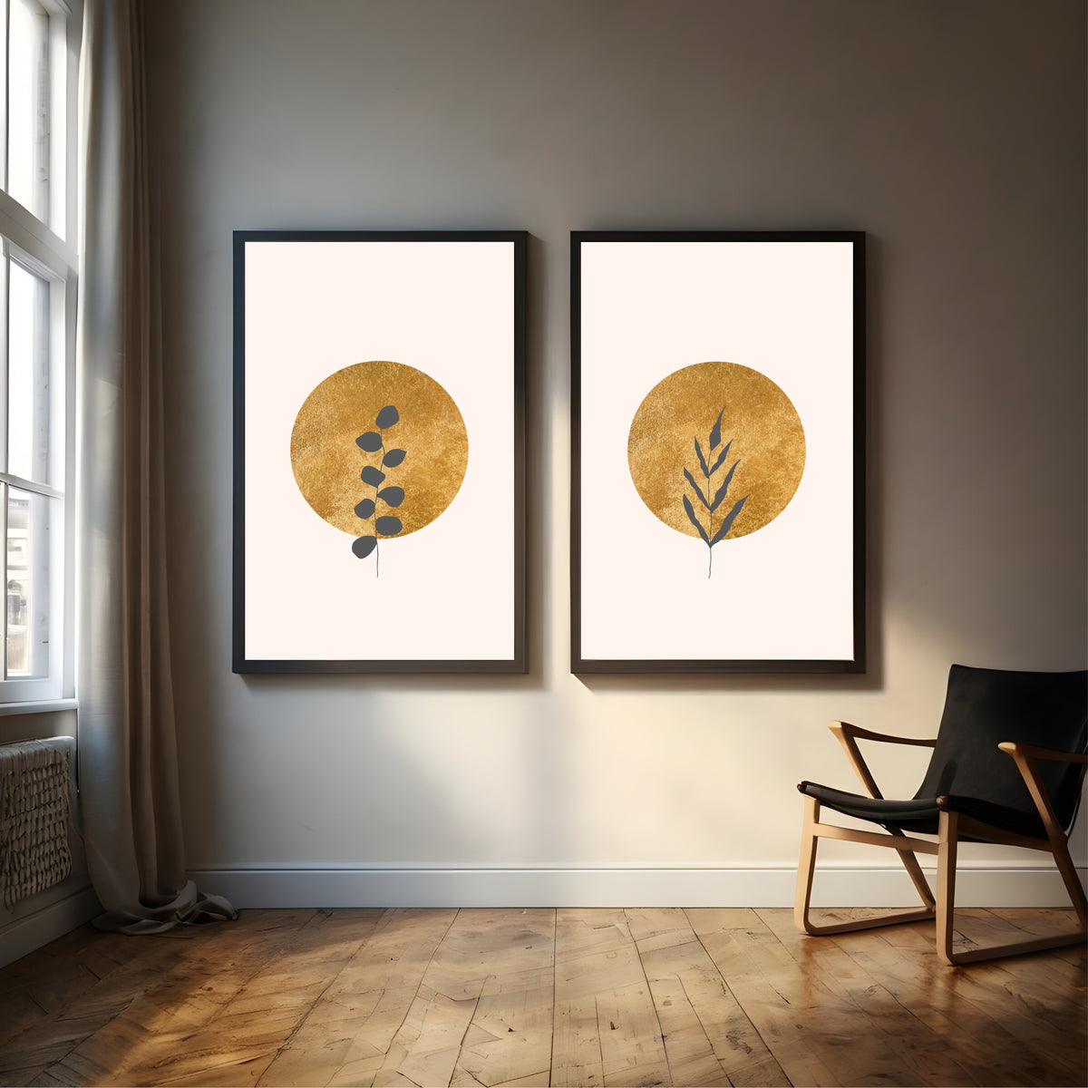 Desert Landscape Wall Art Set of 2 | Minimalist Mountain Sunset Tree Nature Prints