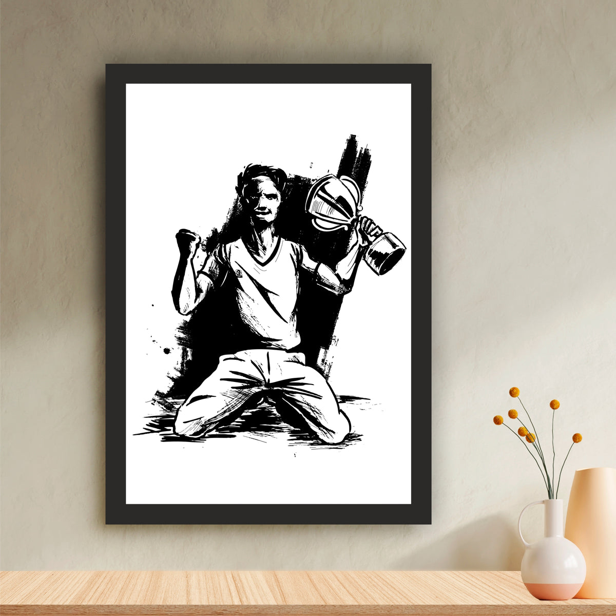 Cricket Wall Art | Framed Cricket Player & Trophy Artwork | Sports & Motivation Décor