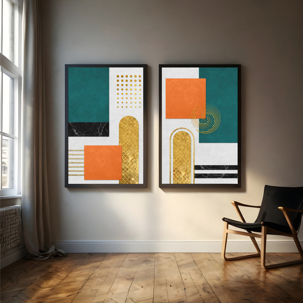 Luxury Abstract Wall Art Set of 2 | Modern Geometric Prints