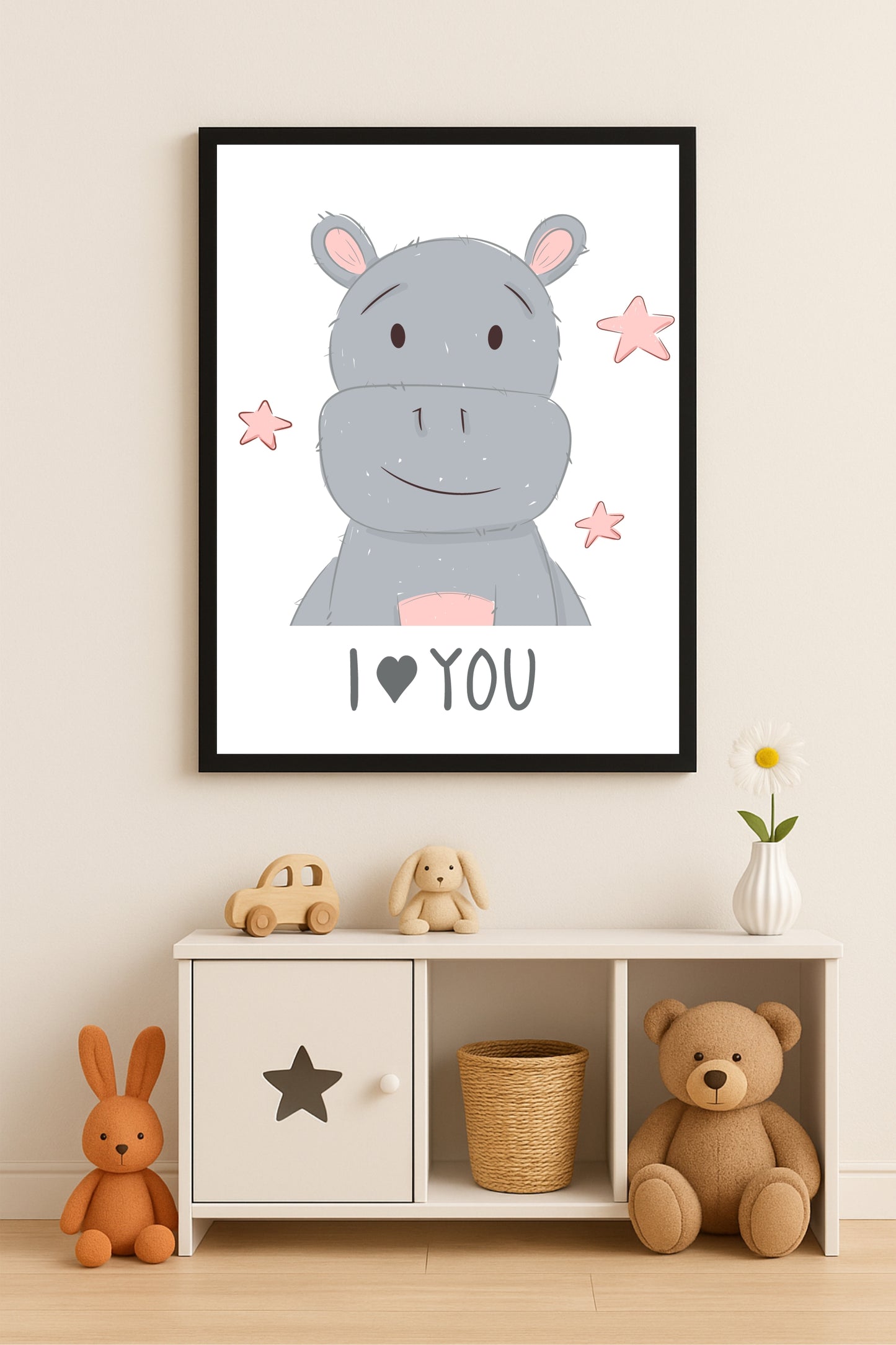 Happy Hippo Love Wall Frame – Cute Animal Art for Kids’ Room Décor 🦛💗