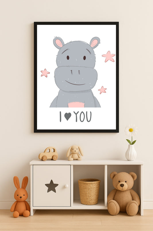 Happy Hippo Love Wall Frame – Cute Animal Art for Kids’ Room Décor 🦛💗