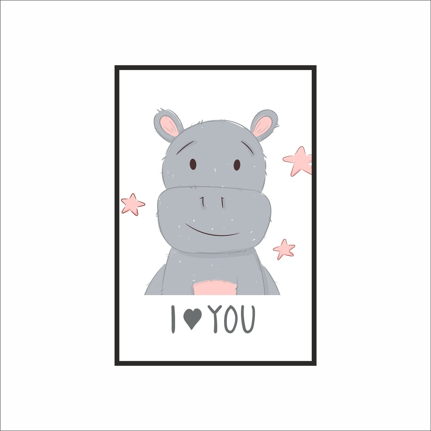Happy Hippo Love Wall Frame – Cute Animal Art for Kids’ Room Décor 🦛💗