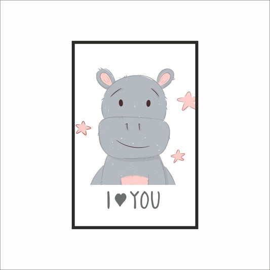 Happy Hippo Love Wall Frame – Cute Animal Art for Kids’ Room Décor 🦛💗
