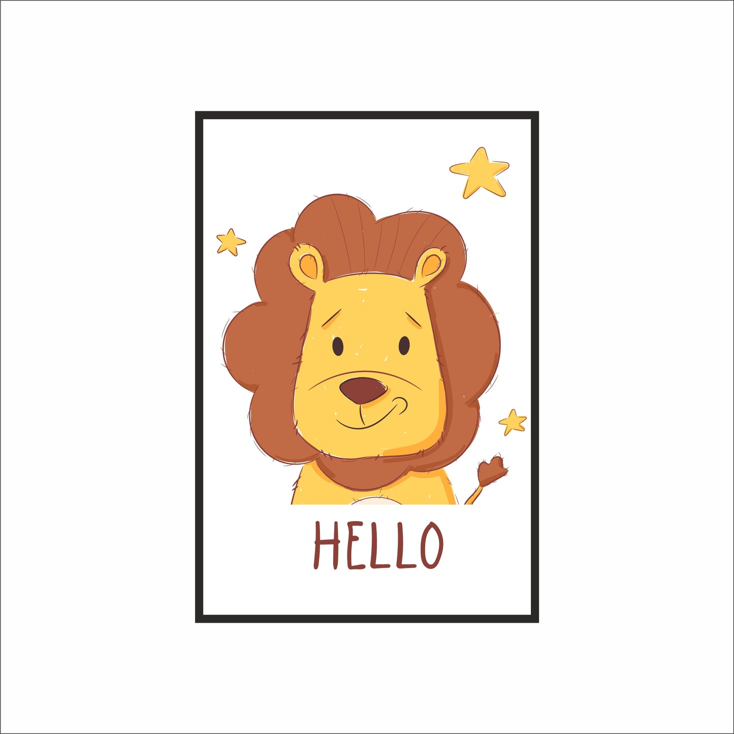 Hello Lion Wall Frame – Cute Animal Art for Kids’ Room Décor 🦁💛