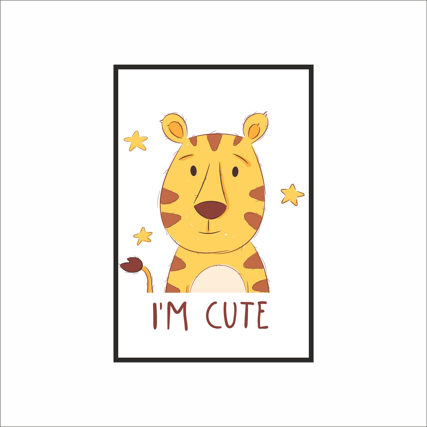 I’m Cute Tiger Wall Frame – Adorable Animal Art for Kids’ Room Décor 🐯💛