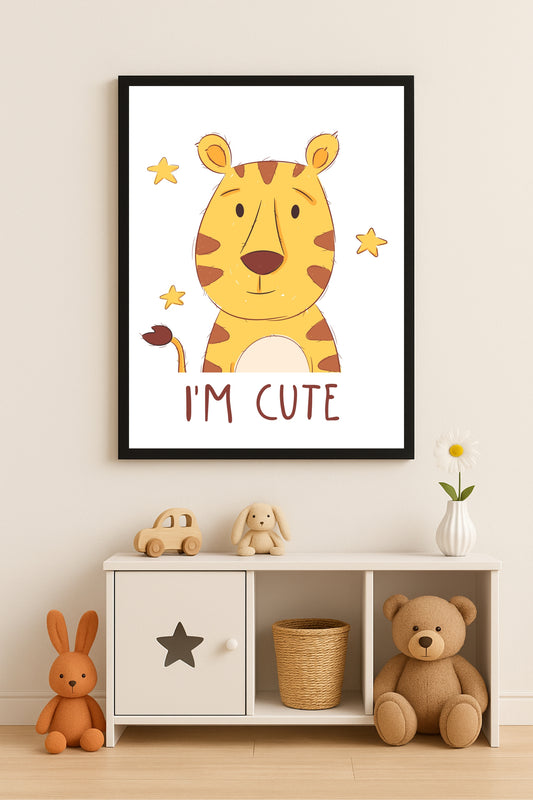 I’m Cute Tiger Wall Frame – Adorable Animal Art for Kids’ Room Décor 🐯💛