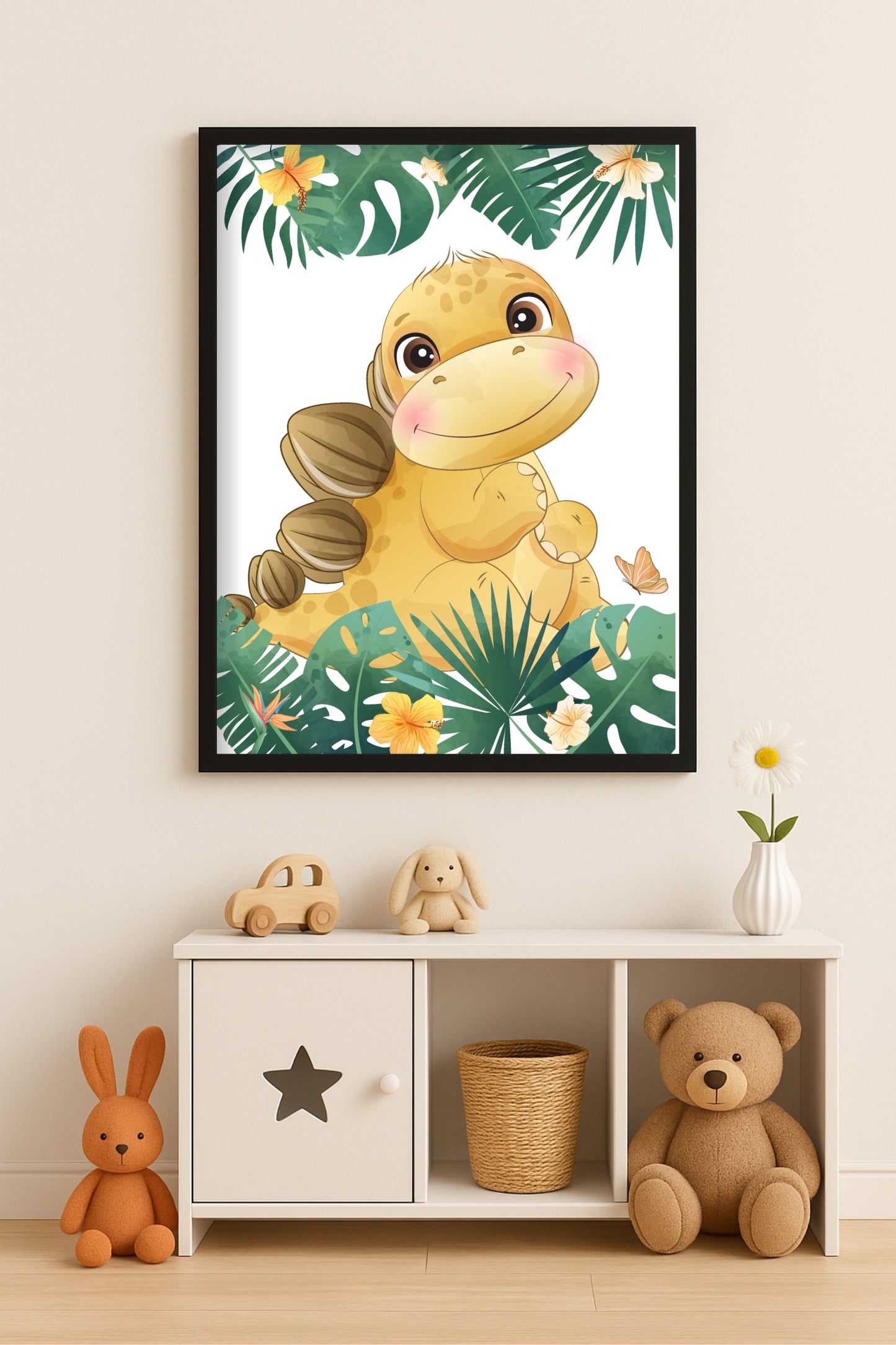 Smiley Dino Wall Frame – Cute Dinosaur Art for Kids’ Room Décor 🦖💚